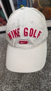 Vintage Nike Hat Cap Strap Back Tan Khaki Golf Swoosh Logo Spell Out Rare Y2K - Picture 1 of 12