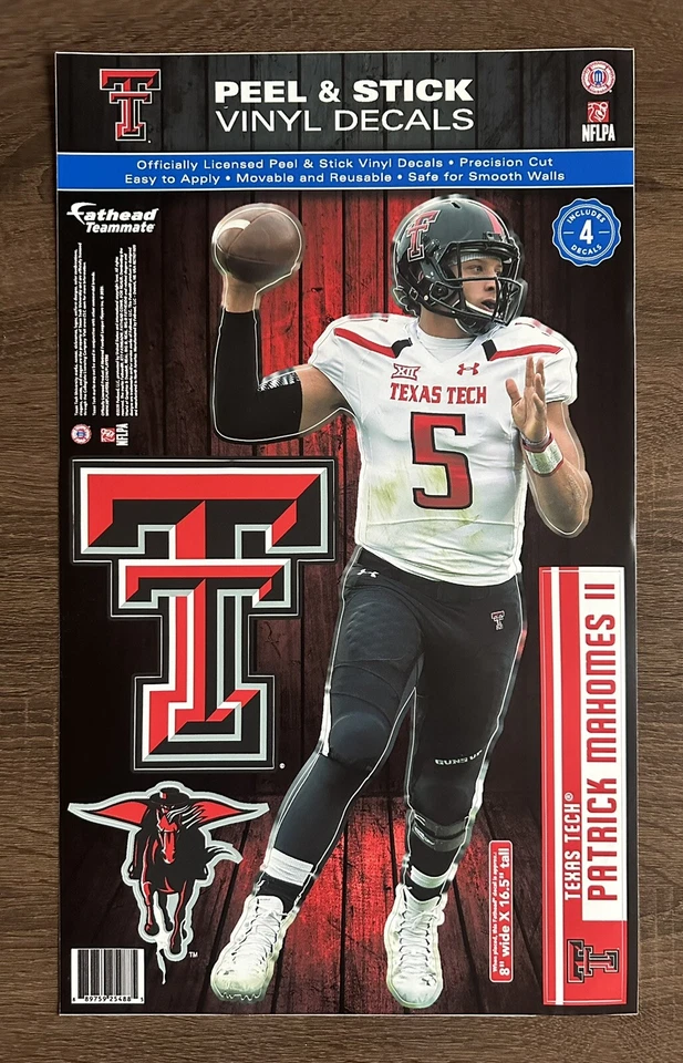 Calcomanía de pared oficial Patrick Mahomes Texas Tech Fathead compañero de equipo pelar y pegar Foto 1 de 1