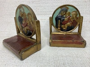Vintage cast iron bookends Madonna & Child Religious 5.5" x 4.75" patina 4+ lbs - Picture 1 of 15