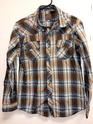 Roper Boys XL 16-18 Black/Tan Plaid Long Sleeve Pearl Snaps Button Down. - Image 1 of 3