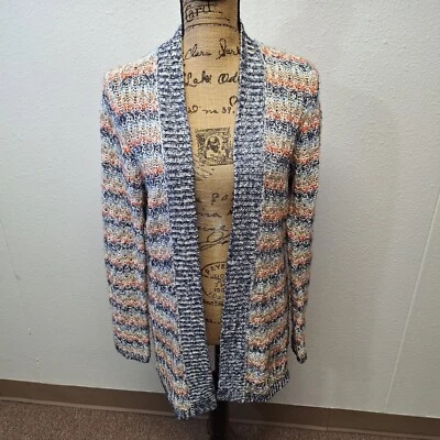 Cárdigan abierto Coldwater Creek suéter tejido elástico a rayas multicolor talla M Foto 1 de 4