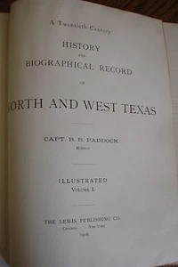 1ST ED 1906 HISTORY BIO RECORD NORTH AND WEST TEXAS PADDOCK VOL 1 ILLUSTRATED - Imagen 1 de 7
