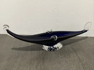 Vintage Murano Hand blown Glass Venetian Gondola Boat Cobalt Blue Dish Ashtray - Picture 1 of 11