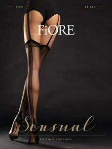 FIORE DIVA BACKSEAM FRENCH HEEL GARTER STOCKINGS 3 SIZE BLACK 20 DENIER SIZE 3-4 - Picture 1 of 6