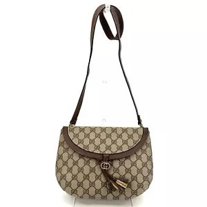 Vintage Gucci Crossbody Shoulder Bag Purse PVC Leather Brown Authentic - Picture 1 of 20