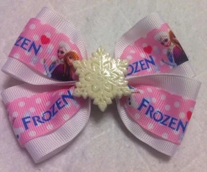 Girls Hair Bow 4" Wide Frozen Elsa Anna Olaf White Pink Snowflake Alligator Clip - Picture 1 of 3