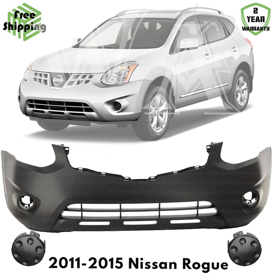 Front Bumper Cover Fascia & Fog Light Cover Kit For 2011-2015 Nissan Rogue Foto 1 de 4
