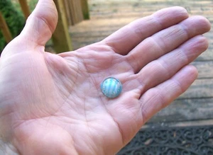 Vintage Türkis/Aqua und Weiß Streifen Knopf mit Goldpunkten und Borte, Schaft - Bild 1 von 4