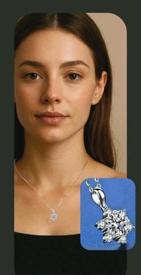 18k White Gold 1 Carat Six Point Star Necklace Lab-Created Mossinette Stone  - Image 1 of 4