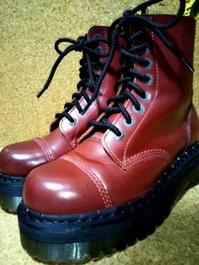 Dr.Martens Crazy Bomb 2 UK7 Cherry Red 8-Eyelet Boots Rare Platform JP - Picture 1 of 9