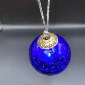 Vintage Kugel Kobaltblau Crackle Glas Ornament Weihnachten Urlaub Germany - Bild 1 von 5