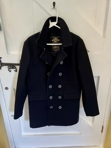 Superdry Men’s Black Pea Coat - Double Breasted. EXCELLENT - Picture 1 of 10