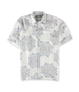 Havanera Mens Patterned Linen-Blend Button Up Shirt, White, Small - Picture 1 of 1