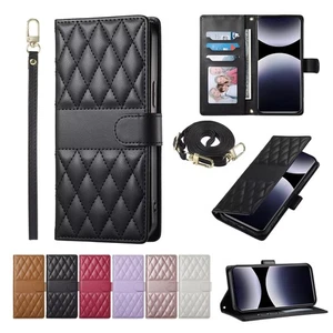 Strap Grid Leather Wallet Phone Case For iPhone 16 14 13 15 12 11 Pro Max 8 7 XR - Picture 1 of 23