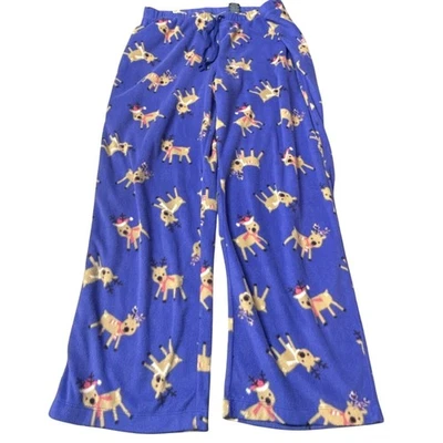 Pantalones de pijama para dormir de lana de Navidad de reno y bufandas azules descoloridos Glory XL Foto 1 de 4
