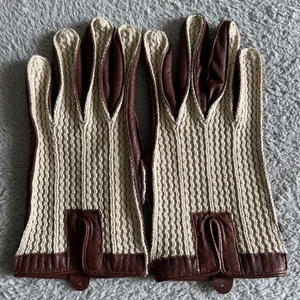Dents Crochet Leather Driving Gloves Cream & Brown ladies medium - Picture 1 of 15