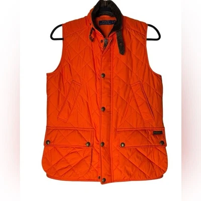 Polo Ralph Lauren Mujer Pequeño Chaleco Acolchado Naranja Pana Cuello Utilitario Foto 1 de 4
