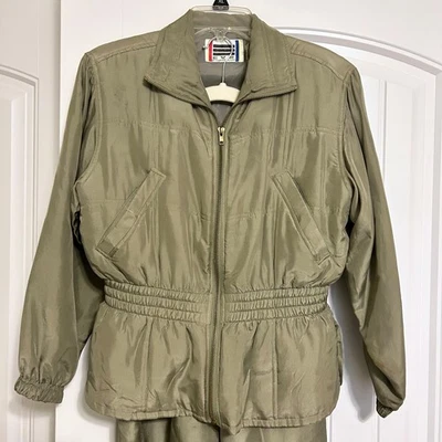VTG EVR Div Rousso Apparel Group 100% Silk Jacket Green Track Suit Size Small - Image 1 of 4