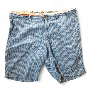 Tommy Bahama Silk Linen Paradise Nation Gingham Preppy Blue Check Mens Shorts 38 - Picture 1 of 7