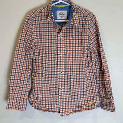 Mini Boden Boys Plaid Button Down Shirt 7-8Y Orange Blue Checkered Dog - Image 1 of 4
