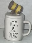 Rae Dunn Tom & Jerry Double Sided Mug w/Hammer Topper Lid - Brand New