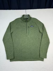 Patagonia Sweater Mens Medium Green Fleece Lined Logo Patch Long Sleeve 1/4 Zip - Picture 1 of 12