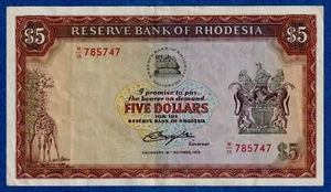 Rhodesia $5 1978  P-36b (20th Oct 1978), Circulated Banknote M/18 785747 - Picture 1 of 3