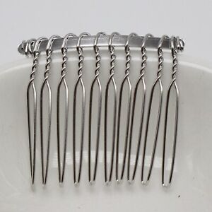 10 Silver Tone Metal 10-Teeth Hair Side Combs Clips 40mm for Hair Accessories