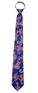 Boy's 14 Inch Blue Paisley Pattern Pretied Zipper Necktie - Picture 1 of 2