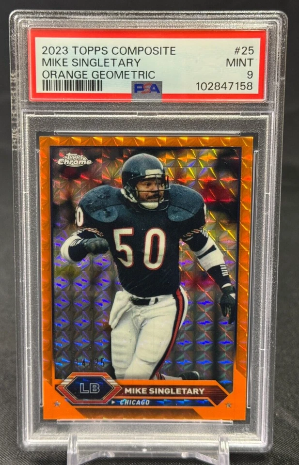 Mike Singletary Orange Geometric /25 Topps Chrome Composite #25 PSA 9 Chicago - Image 1 of 2