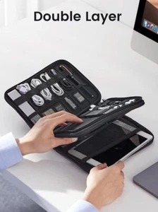 Double Layer Electronic Accessories Organiser Travel Storage Bag Gadget Cable - Picture 1 of 6