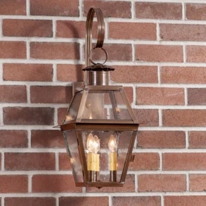 Town Crier 3 Light Outdoor Wall Light in Solid Weathered Brass or Solid Copper - Picture 1 of 2