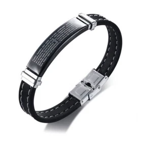 Lord's Prayer Armor of God Black/Silver Wristband Male Cross Bracelet - Spanish - Picture 1 of 5