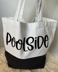 POOLSIDE Cotton Canvas Tote Black/White - Picture 1 of 6