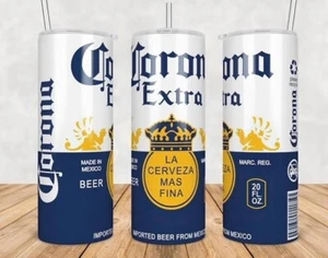 NOVELTY CORONA EXTRA BEER CAN 20 OZ STAINLESS STEEL TUMBLER CUP + LID & STRAW - Picture 1 of 9