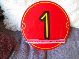 Runde Hausnummer 26 cm Emaille schwarz-gelb-rot Nr 1, 2, 3, 4, 5, 6, 7, 8, 9, 10 - Picture 1 of 24