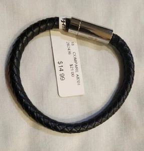 Men's Braided Leather Bracelet Stainless Steel Magnetic Clasp Bangle Black Brown - Picture 1 of 1