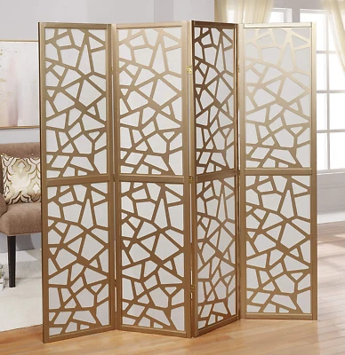 Giyano 4 Panel Screen Room Divider, Gold - Изображение 1 из 4