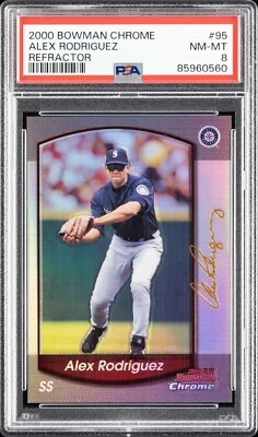 Bowman Chrome Refractor #95 Alex Rodriguez 2000 PSA 8 como nuevo Low Pop Mariners Foto 1 de 2