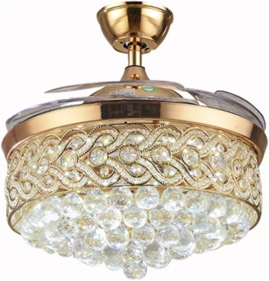 42 Inch Crystal Ceiling Fan with Light and Remote Control, Invisible Retractable - Image 1 of 4