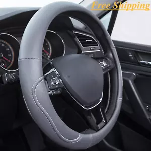 Country Leather Grey Steering Wheel Cover Universal Fit Firm Grip Car SUV Truck - Picture 1 of 10