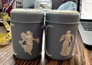 Vintage Wedgwood Style Plastic Blue and White Salt and Pepper Shakers Hong Kong - Picture 1 of 6