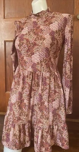 Lilly Rose Women's Dress Size Small Brown Floral Fall Long Sleeve - Picture 1 of 8