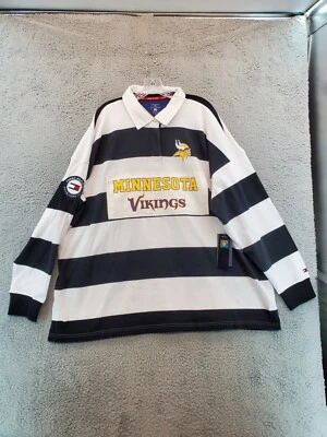 Tommy Hilfiger NFL Vikings Black/White Varsity Stripe L / S Polo Shirt Mens 3XL - Image 1 of 4