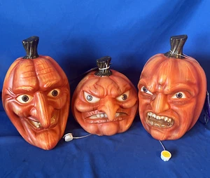 (3) Blow Mold Jack-O-Lantern Pumpkin Face Witch Human Scary Nose Teeth Eyes LED - Picture 1 of 14