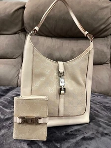 Vintage GUCCI medium shoulder bag & purse, cream leather/canvas, year 2000 - Picture 1 of 11
