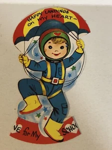 Vintage Valentine Greeting Card Happy Landings Bx4 - Picture 1 of 2