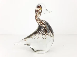 Vintage 70's Wedgwood Mottled Brown Glass Duck Sculpture Figurine Signed - Picture 1 of 9
