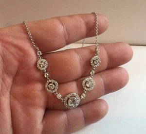  925  SILVER SILVER CLEAR CIRCLES PENDANT NECKLACE W/ 5.50 CT LAB DIAMONDS - Picture 1 of 7