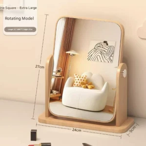 Vertical Square Folding Mirror Tabletop Makeup Mirror - Large Wooden Swivel Vani - Picture 1 of 3